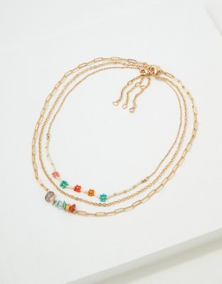 AEO Daisy + Natural Stone Necklace 3-Pack