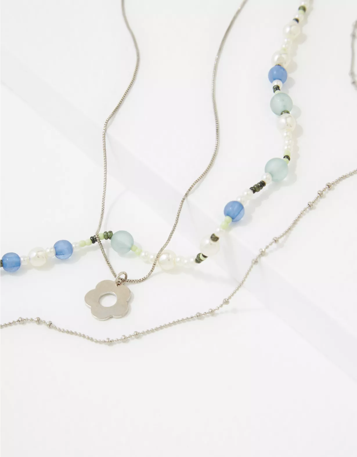 AEO Blue Bead & Daisy Necklace 3-Pack