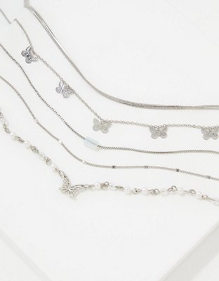 AEO Silver Butterfly Choker Necklace 5-Pack