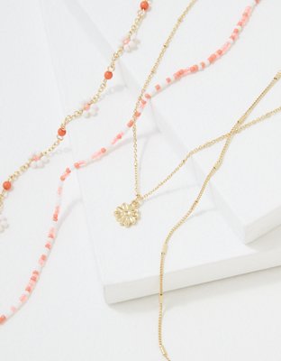 AEO Coral Daisy Beaded Necklace 4-Pack