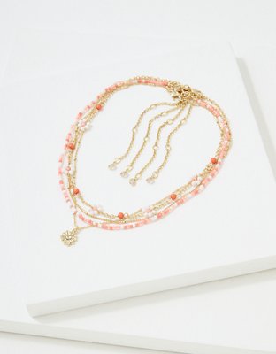 AEO Coral Daisy Beaded Necklace 4-Pack
