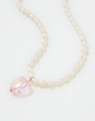 AEO Pearl + Heart Beaded Necklace