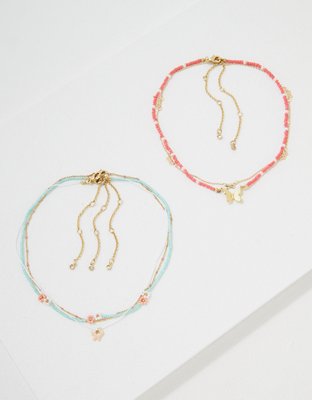 AEO Coral Daisy Butterfly Necklace 3-Pack