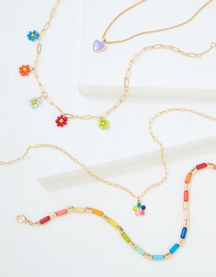 AEO Rainbow Beaded Flower Necklace 4-Pack