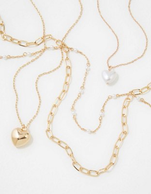 AEO Gold Heart Necklace 4-Pack