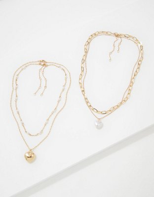 AEO Gold Heart Necklace 4-Pack