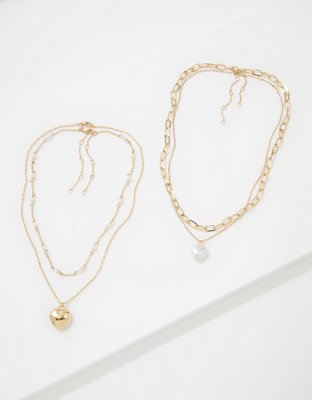 AEO Paquete de 4 collares con corazón dorado
