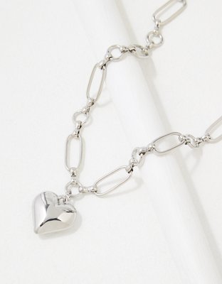 AEO Silver Chunky Heart Necklace