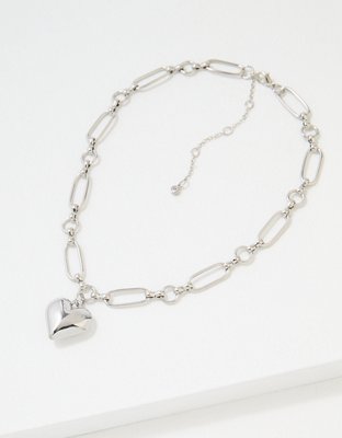 AEO Silver Chunky Heart Necklace