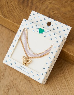 AEO Sparkle Beaded Butterfly Necklace 3-Pack