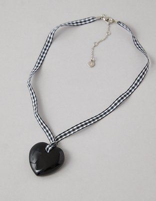 AEO Gingham Heart Pendant Necklace