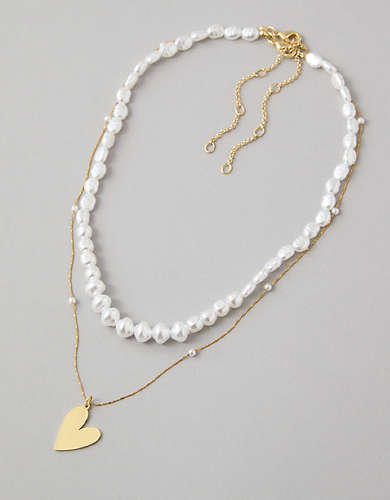 AEO Heart & Faux Pearl Necklace 2-Pack