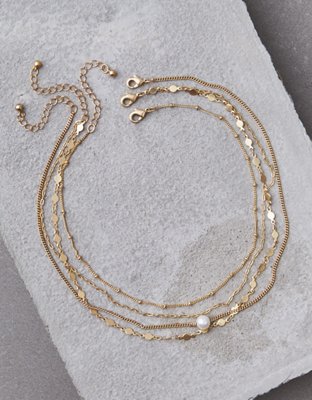 American Eagle AEO Gold Faux Pearl Layering Necklace — фото 2