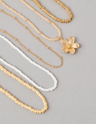 AEO Beaded Gold Toned Flower Necklace 5-Pack