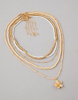 AEO Beaded Gold Toned Flower Necklace 5-Pack