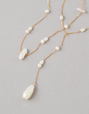 AEO Chipped Pearl Long Layered Necklace 2-Pack