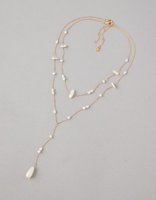 AEO Chipped Pearl Long Layered Necklace 2-Pack