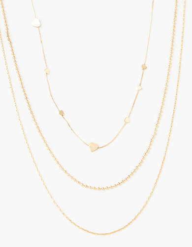 AEO Gold Heart Layering Necklace 3-Pack