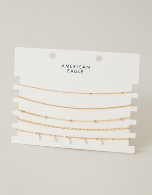 Женские колье American Eagle AE Pearl 5-Pack, цвет: Золотой — фото 3