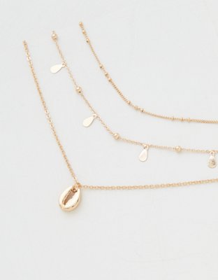 American Eagle AEO Cowrie Shell Gold Layered Necklaces 3-Pack — фото 2
