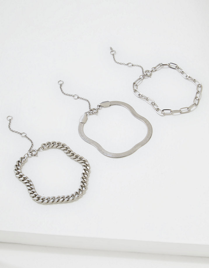 AEO Silver Chunky Chain Bracelets 3-Pack