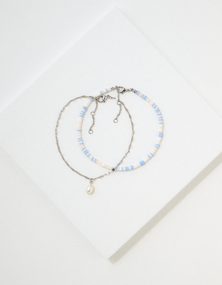 AEO Puka + Pearl Anklet 2-Pack