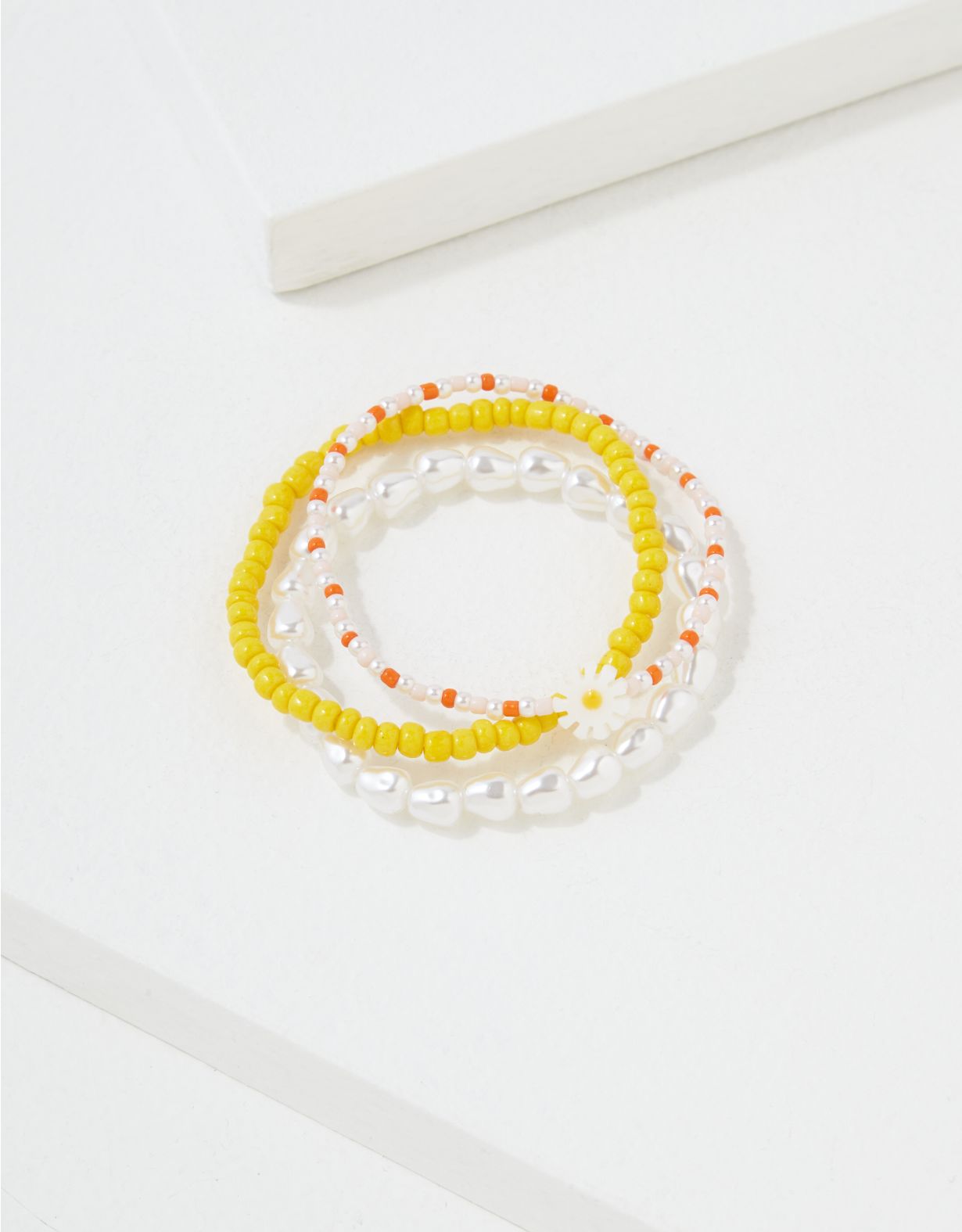 AEO Yellow + Orange Pearl Beaded Bracelet 3-Pack