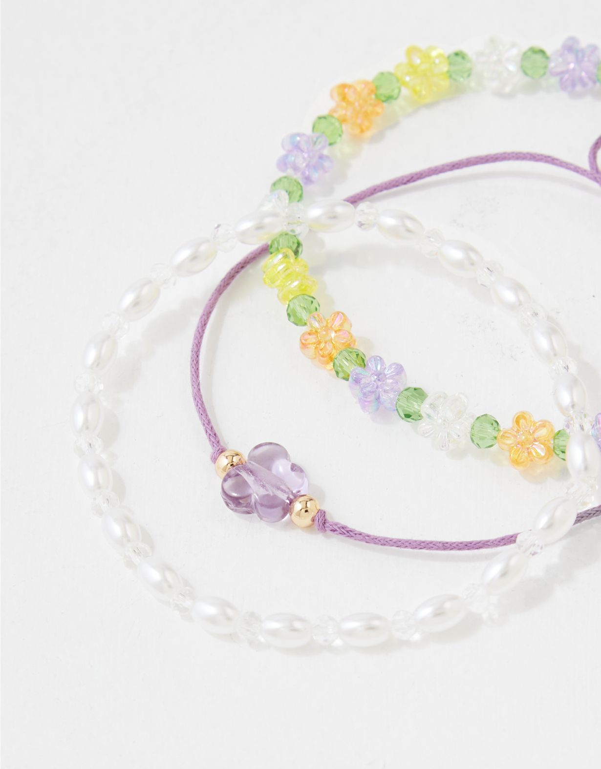 AEO Purple Butterfly Beaded Bracelet 3-Pack