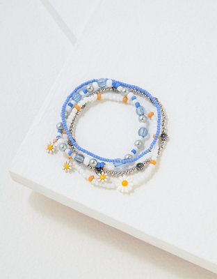 AEO Daisy Blue Beaded Bracelet 4-Pack