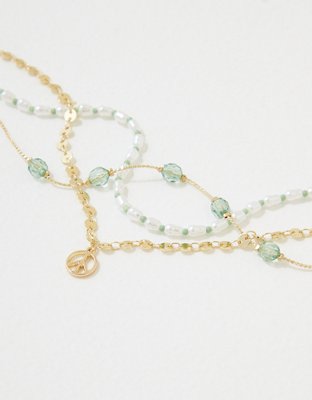 AEO Green Resin Peace Anklet 3-Pack