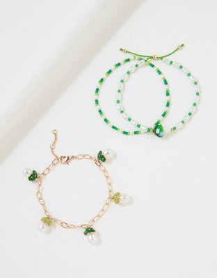 AEO Green + Gold Mushroom Charm Bracelet 3-Pack