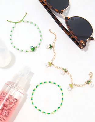 AEO Green + Gold Mushroom Charm Bracelet 3-Pack