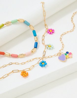 AEO Rainbow Flower Charm Bracelet 3-Pack