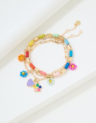 AEO Rainbow Flower Charm Bracelet 3-Pack