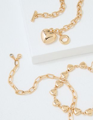 AEO Gold Heart Bracelet 3-Pack