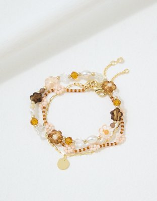 AEO Neutral Beaded Daisy Bracelet 3-Pack