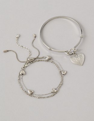AE Heart Bangle Charm Bracelet 3-Pack
