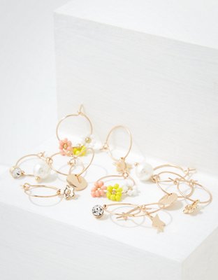 American Eagle AEO Gold Charm Hoop Earrings 6-Pack — фото 2