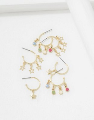 American Eagle AEO Gold Charm Hoop Earrings 3-Pack — фото 2