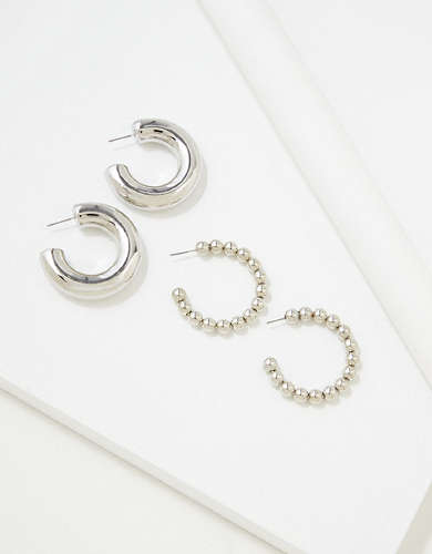AEO Silver Hoop Earrings 2-Pack