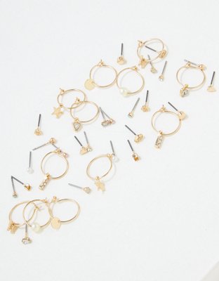 American Eagle AEO Gold Mini Hoop Earrings 18-Pack — фото 2