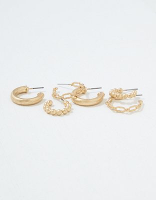 American Eagle AEO Gold Mini Hoop Earrings 3-Pack — фото 2