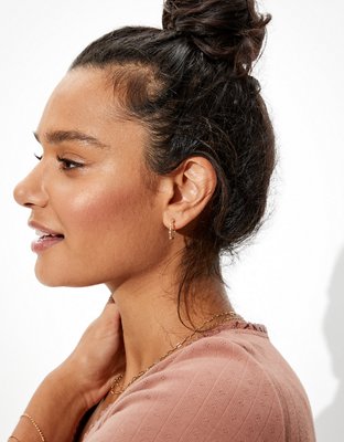 AE Demi-Fine 14K Gold Mini Pavee Hoop Earring