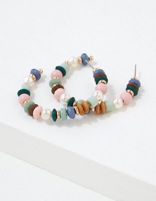 American Eagle AEO Bead + Pearl Statement Hoop Earrings — фото 2