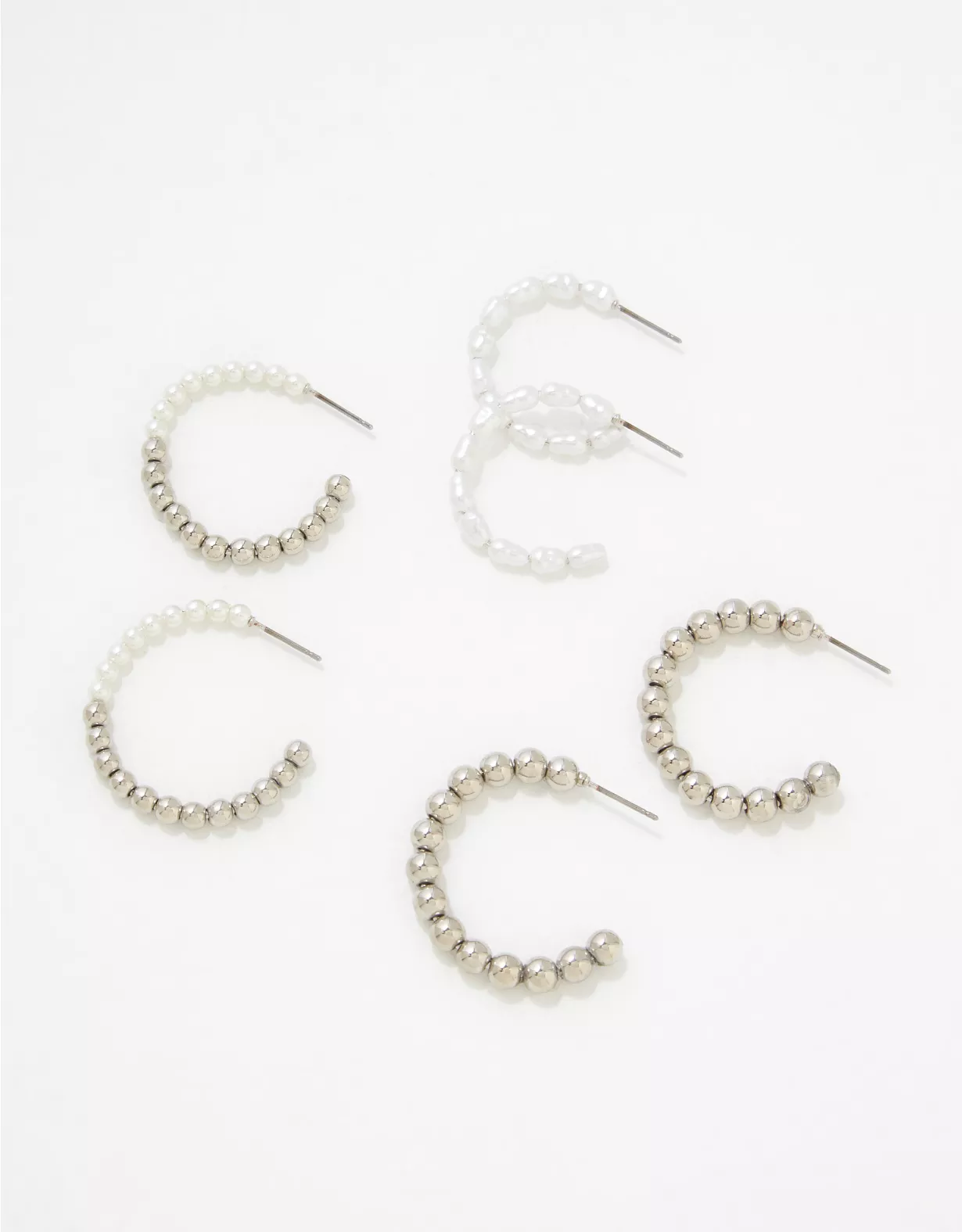AEO Silver + Pearl Beaded Hoop Earring 3-Pack