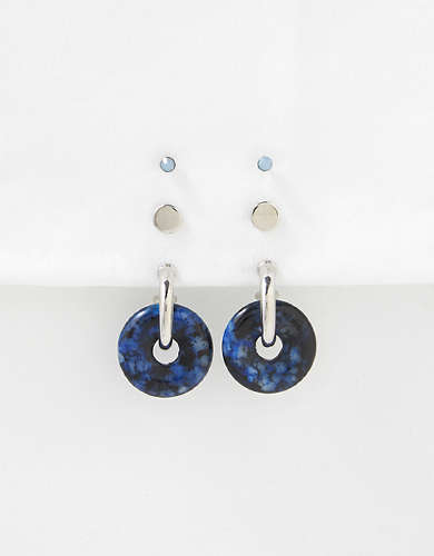 AEO Blue Charm Hoop + Stud Earrings 3-Pack