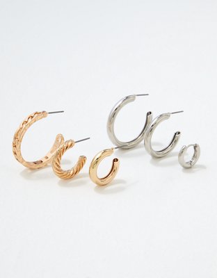 AEO Silver + Gold Hoop Earrings 6-Pack