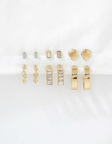 AEO Seashell + Crystal Earrings 6-Pack
