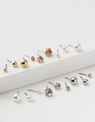AEO Crystal & Pearl Studs Earrings 18-Pack
