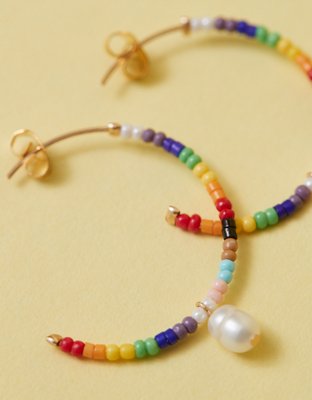 AEO Aretes tipo argollas bordados con cuentas